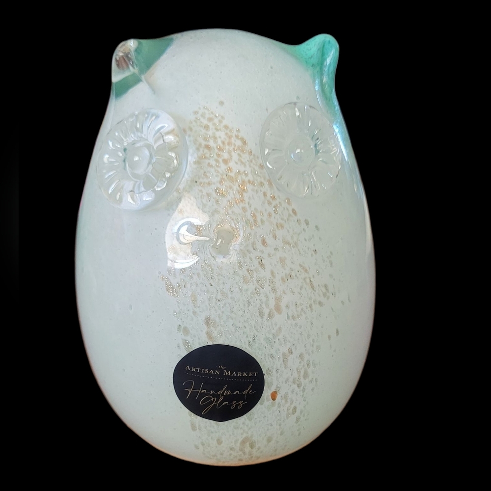 Hand Crafted Turquoise Owl Glass Figurine